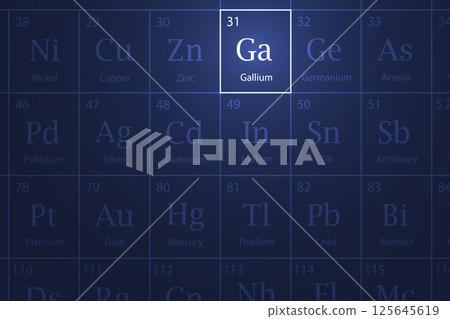 Gallium element glowing in a dark periodic table Gallium element glowing in a dark periodic table 125645619