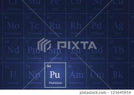 Plutonium element glowing in a dark periodic table 125645659