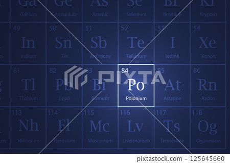 Polonium element glowing in a dark periodic table 125645660