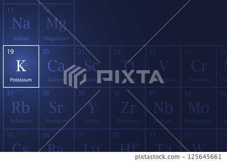 Potassium element glowing in a dark periodic table 125645661