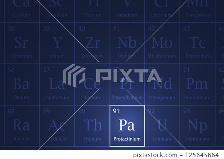 Protactinium element glowing in a dark periodic table 125645664