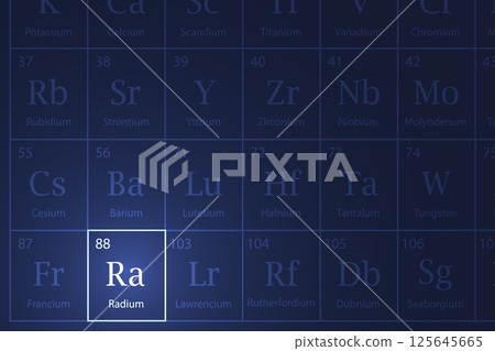 Radium element glowing in a dark periodic table 125645665