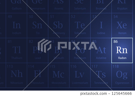 Radon element glowing in a dark periodic table 125645666