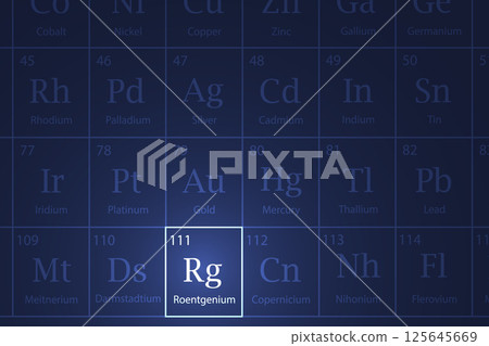 Roentgenium element glowing in a dark periodic table 125645669