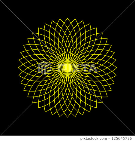Bright yellow spirograph on black background Bright yellow spirograph on black background 125645756