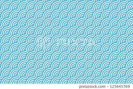 Blue and white wavy tile pattern with curved arcs Blue and white wavy tile pattern with curved arcs 125645769