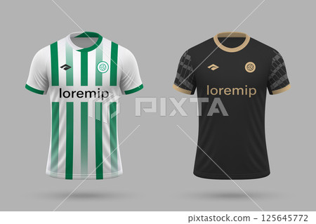 3d realistic soccer home and away jersey in Atletico Nacional style, football kit template 3d realistic soccer home and away jersey in Atletico Nacional style, football kit template 125645772