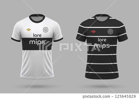 3d realistic soccer home and away jersey in Club Olimpia style, football kit template 125645829