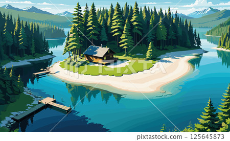 Secluded Cabin on a Forested Island Lake 125645873