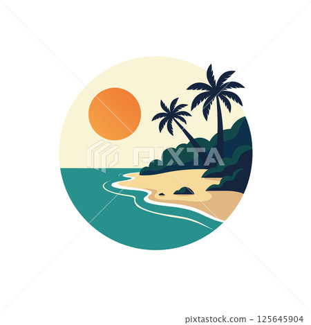 Tropical Sunset Beach Logo with Palm Tree Tropical Sunset Beach Logo with Palm Tree 125645904