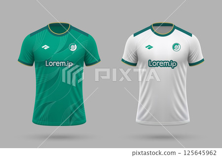 3d realistic soccer home and away jersey in Deportivo Cali style, football kit template 3d realistic soccer home and away jersey in Deportivo Cali style, football kit template 125645962