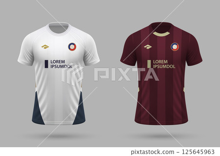 3d realistic soccer home and away jersey in LDU Quito style, football kit template 3d realistic soccer home and away jersey in LDU Quito style, football kit template 125645963
