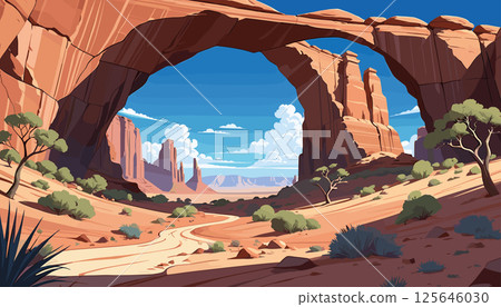 Majestic Sandstone Arch in Desert Landscape 125646030