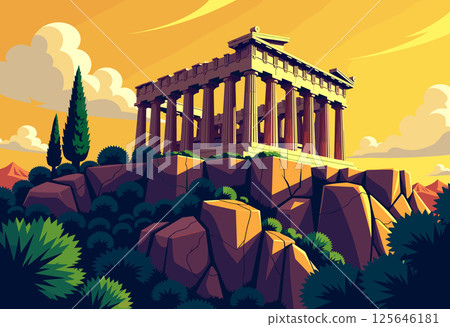 Vibrant Digital Illustration of the Parthenon, Athens 125646181
