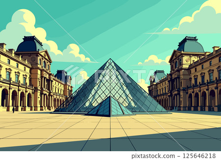 Vibrant Digital Illustration of the Louvre Museum, Paris 125646218