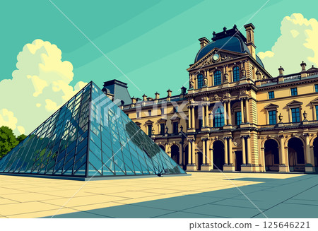 Vibrant Digital Illustration of the Louvre Museum, Paris 125646221