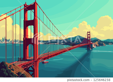 Vibrant Digital Illustration of the Golden Gate Bridge Vibrant Digital Illustration of the Golden Gate Bridge 125646238