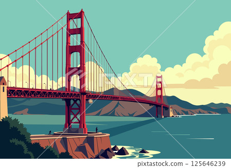 Vibrant Digital Illustration of the Golden Gate Bridge Vibrant Digital Illustration of the Golden Gate Bridge 125646239