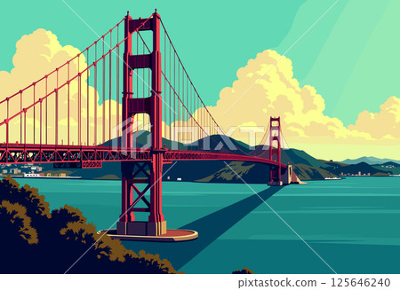 Vibrant Digital Illustration of the Golden Gate Bridge 125646240