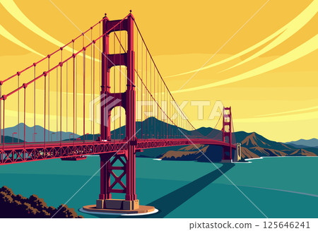 Vibrant Digital Illustration of the Golden Gate Bridge Vibrant Digital Illustration of the Golden Gate Bridge 125646241