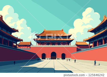 Vibrant Digital Illustration of the Forbidden City, Beijing 125646242