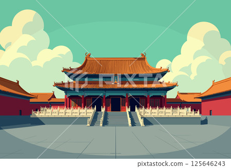 Vibrant Digital Illustration of the Forbidden City, Beijing 125646243