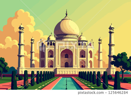 Vibrant Digital Illustration of the Taj Mahal, India 125646284