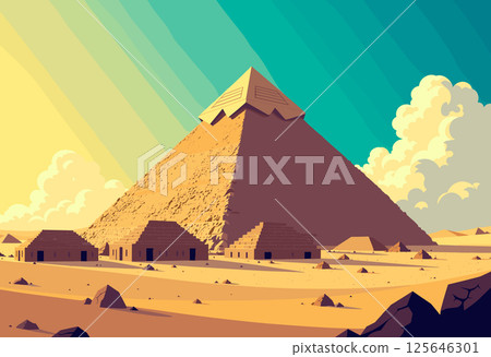 Vibrant Digital Illustration of the Pyramids of Giza 125646301