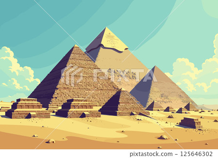 Vibrant Digital Illustration of the Pyramids of Giza 125646302