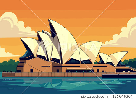 Vibrant Digital Illustration of Sydney Opera House 125646304