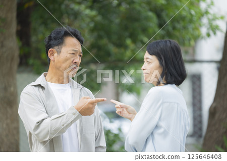 Middle-aged couple arguing in the park 125646408