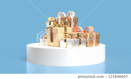 The Gold gift box for celebration or advertising concept 3d rendering. The Gold gift box for celebration or advertising concept 3d rendering. 125646607