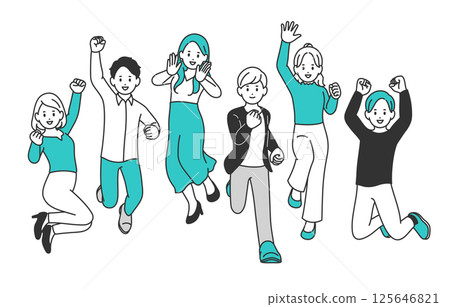 全身套年輕男女跳躍[人物向量插圖素材] 125646821