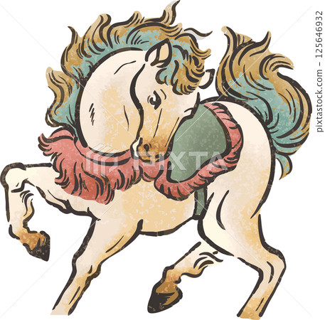 Horse watercolor ink painting hand-drawn 2026 Reiwa 8 New Year's card Horse Year of the Horse Year of the Horse Illustration material 125646932