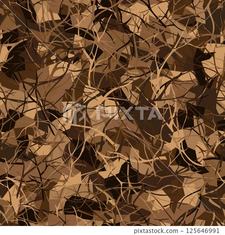 Autumn camouflage seamless pattern. Brown hunting masking camo textile print. 125646991