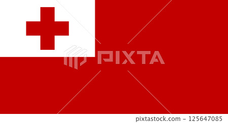 Official national Flag of Tonga. Civil flag of the Kingdom of Tonga. Polynesia. Correct proportions and colors. Vector illustration 125647085