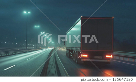 大型卡車夜間在高速公路上行駛 125647180