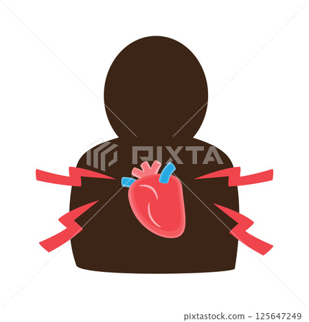 Heart attack or myocardial infarction or coronary artery disease . Silhouette human shadow and heart . Meaning about heart disease . Flat design . Vector . Heart attack or myocardial infarction or coronary artery disease . Silhouette human shadow and heart . Meaning about heart disease . Flat design . Vector . 125647249