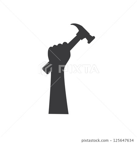 hand holding a hammer. 125647634
