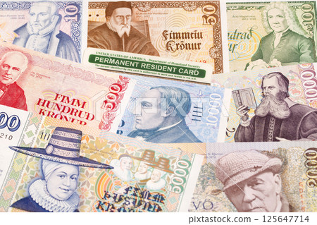 American permanent resident card on Icelandic money American permanent resident card on Icelandic money 125647714