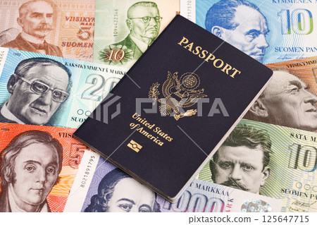 American passport on Finnish money American passport on Finnish money 125647715