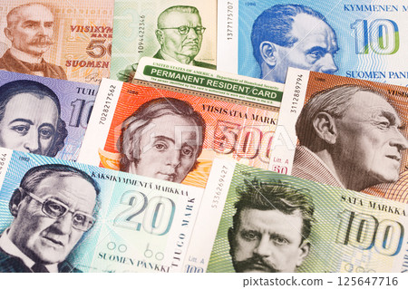 American permanent resident card on Finnish money 125647716