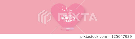 International nurses day vector wide horizontal banner or poster with stethoscope isolated on pink background. vector 12 May Happy nurses day icon or sign design template International nurses day vector wide horizontal banner or poster with stethoscope isolated on pink background. vector 12 May Happy nurses day icon or sign design template 125647929