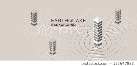 Earthquake concept with isometric skyscrapers and ripple shockwaves, representing seismic energy spreading through a modern city environment. 125647988
