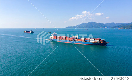 A container ship sailing at sea (AI-generated image) 125648040