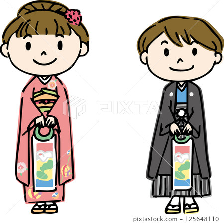 七、五山的男孩和女孩拿著千歲雨傘 七、五山的男孩和女孩拿著千歲雨傘 125648110