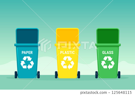 Flat vector illustration of a recycling bins set for waste sorting 125648115