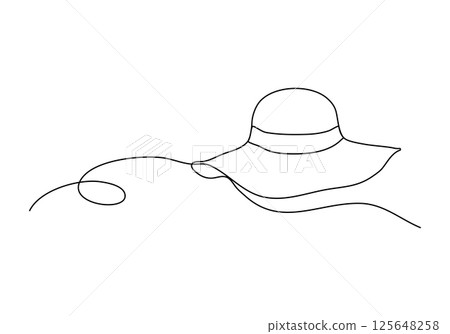 Straw hat. One line drawing vector illustration. 125648258