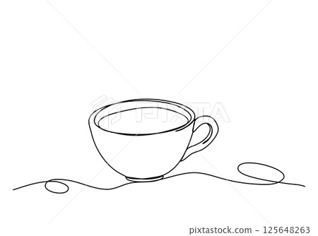 Cup of tea or coffee. One line drawing vector illustration. 125648263
