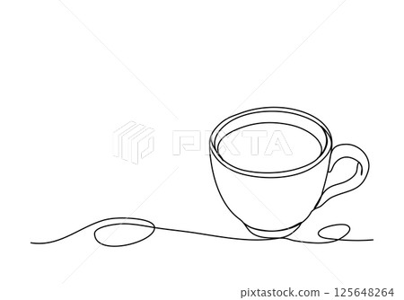 Cup of tea or coffee. One line drawing vector illustration. Cup of tea or coffee. One line drawing vector illustration. 125648264